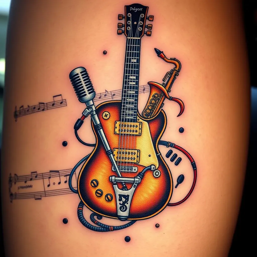 Combining Instruments: Guitar Tattoo Designs with Other Musical Elements